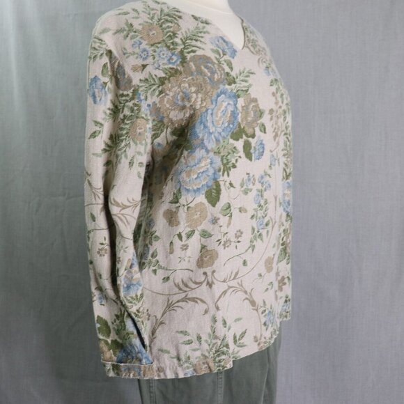 VTG Mishi Linen Tunic Top Women’s *L Floral V-Neck Boho Cottagecore Lagonlook - Picture 4 of 16